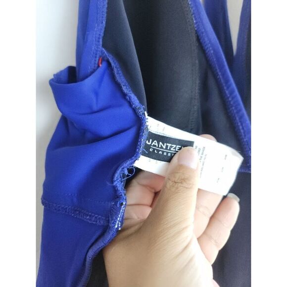 Jantzen Classic Blue Purple V-Neck Racerback Tummy Control 1 Piece Swimsuit 20W - Picture 6 of 8